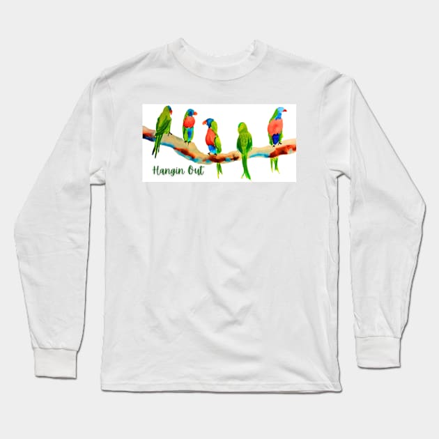 Rainbow Parakeets Hanging Out Long Sleeve T-Shirt by julyperson